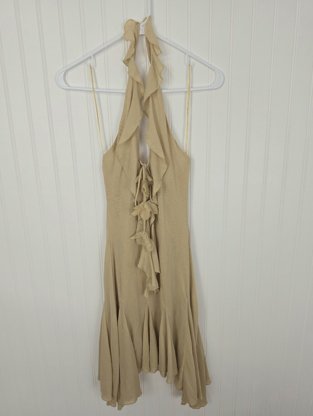 Zara | NWT Chiffon Asymmetrical Halter Dress Tan Small